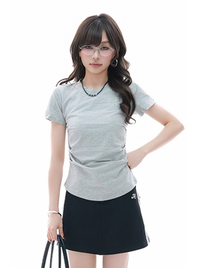kk soul美式辣妹风压褶修身显瘦短袖T恤女小个子基础款短款上衣潮