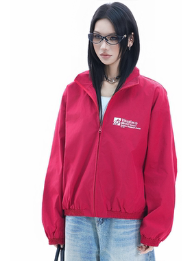 kk soul美式宽松复古印花立领外套春季慵懒风松弛感情侣夹克上衣