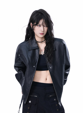 kk soul美式复古街头黑色夹克外套情侣cleanfit宽松机车服工装潮