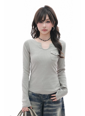 kk soul韩系休闲通勤内搭打底衫女小个子法式气质修身长袖T恤上衣