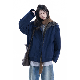 kk soul美式复古保暖羊羔绒棉服外套女冬季新款简约宽松加厚棉衣