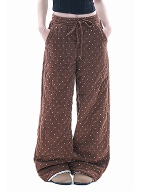 kk soul冬季波点满印加厚棉裤直筒百搭休闲慵懒风灯芯绒加厚长裤