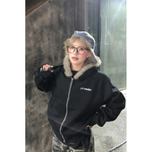 soul美式 复古毛领连帽卫衣男女潮牌高街宽松休闲情侣外套上衣