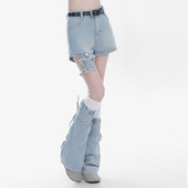 小众微喇叭腿袜套装 soul甜辣风Y2K蝴蝶设计感复古牛仔短裤 夏季