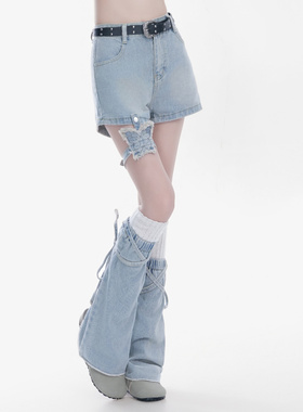 kk soul甜辣风Y2K蝴蝶设计感复古牛仔短裤夏季小众微喇叭腿袜套装