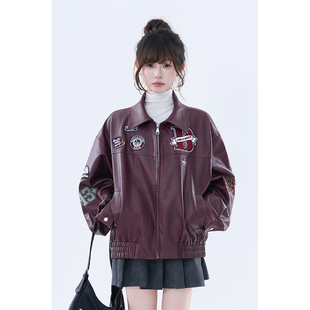 kk soul美式复古PU皮夹克潮流街头机车小众飞行员嘻哈风潮牌外套