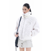 复古羊羔毛刺绣立领短款 soul美式 棉服女高级氛围感毛茸茸外套