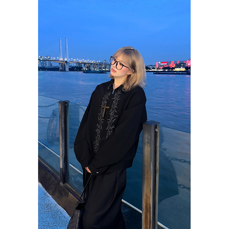 kk soul复古街头重磅刺绣荆棘夹克外套女设计感cleanfit翻领上衣