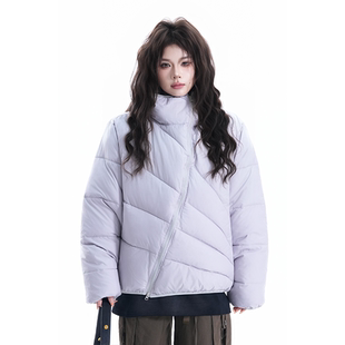 kk soul美式复古90白鸭绒斜拉链羽绒服冬季轻薄慵懒休闲保暖外套