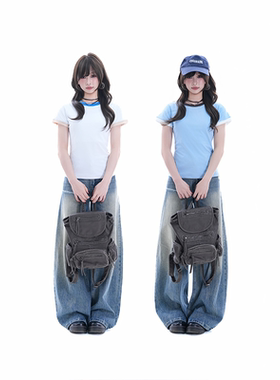 kk soul学院风春季短款修身短袖圆领撞色设计感小众显瘦T恤上衣