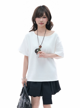 kk soul纯欲风斜领露肩短袖T恤春季纯色简约松弛感基础款套头上衣