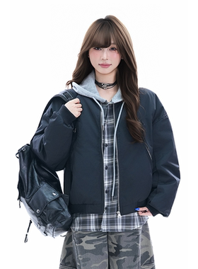 kk soul美式复古潮牌黑色夹克女设计感小个子宽松短款工装外套潮