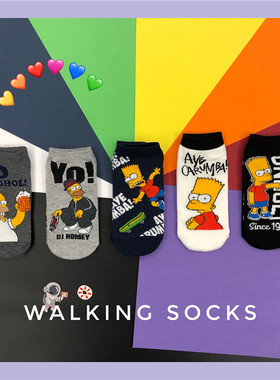 5双装 ins网红韩版可爱卡通短袜情侣袜 四季款个性百搭船袜学生袜