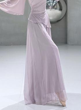 紫色裙裤古典练功飘逸中国阔腿裤古风双层舞蹈服舞演出民族宽松裤