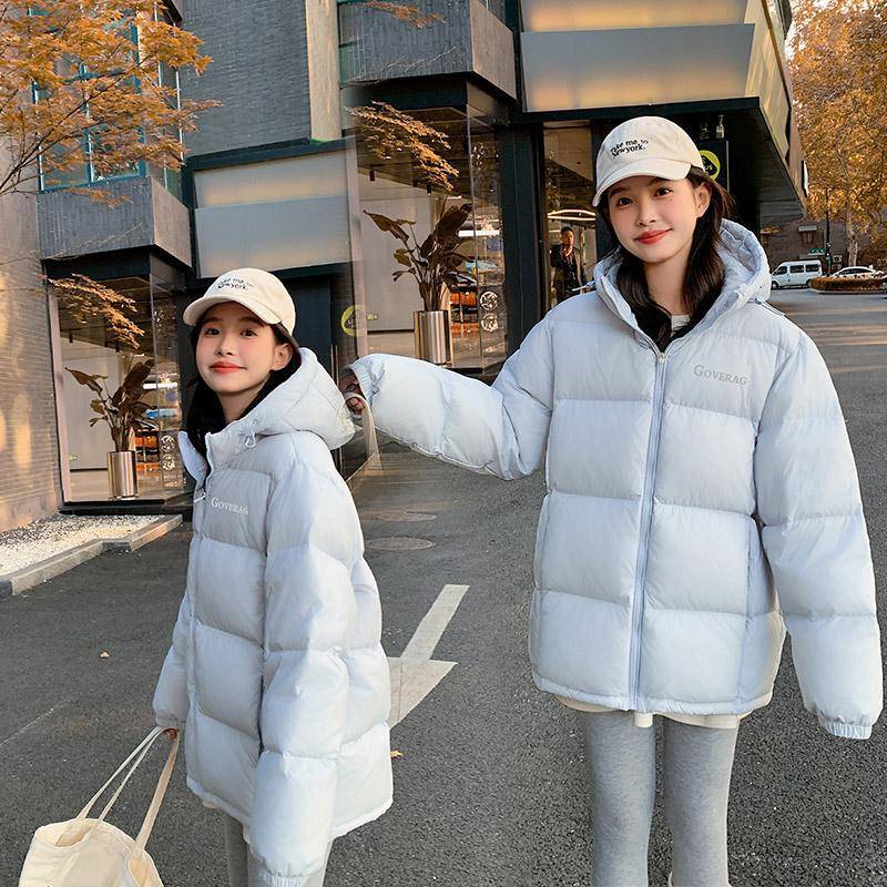 新90白鸭绒羽绒服女短款带帽休闲宽松小个子面包服学生情侣款外套