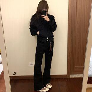 纯色宽松休闲简约复古微喇裤 黑色牛仔裤 Richer 男 Einsamer