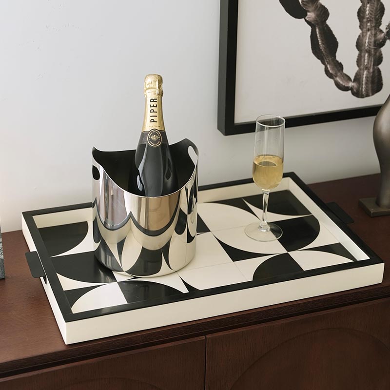 进口牛骨桌面收纳长方形托盘银色