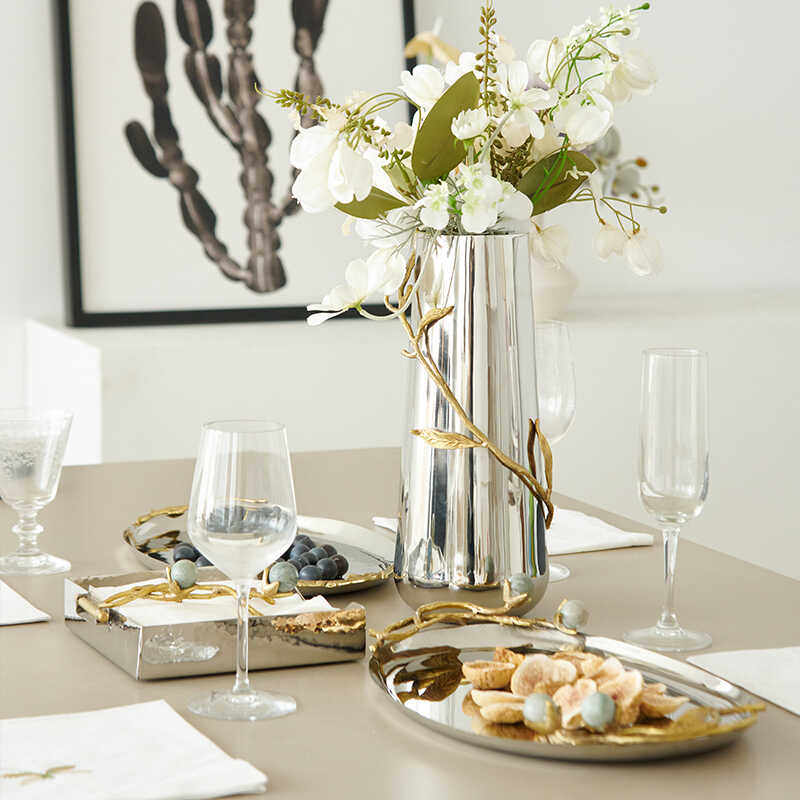 镀金手柄椭圆形银色托盘摆件水壶客厅餐厅轻奢家饰软装搭配套装,家居饰品,桌面摆件,淘宝优惠券,粉丝福利购,淘宝优惠卷