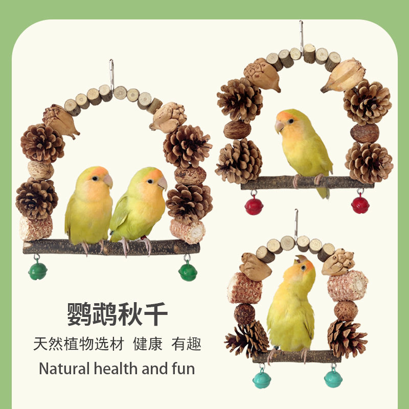 鹦鹉秋千松果坚原木鸟站杆