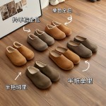 小土豆磨砂牛皮勃肯鞋女半拖毛绒保暖一脚蹬懒人鞋冬季加绒棉鞋