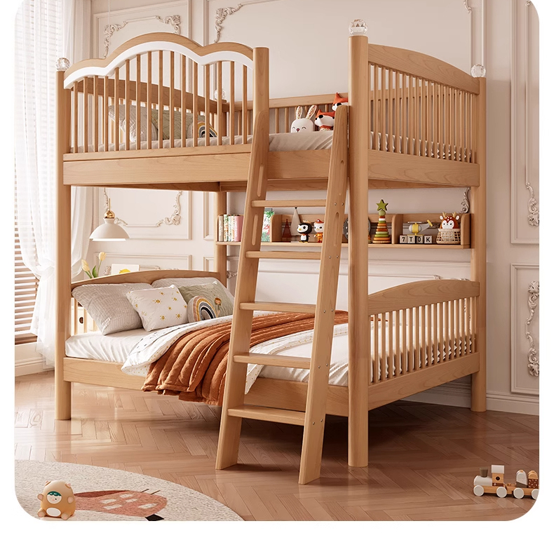 榉木上下床全实木双层子母床成年大人两层床儿童床同宽上下铺木床