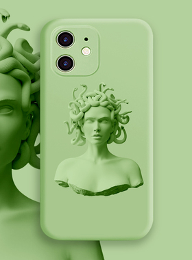 苹果17蛇发美杜莎石膏抹茶绿色适用iphone16promax12全包软15/13手机壳