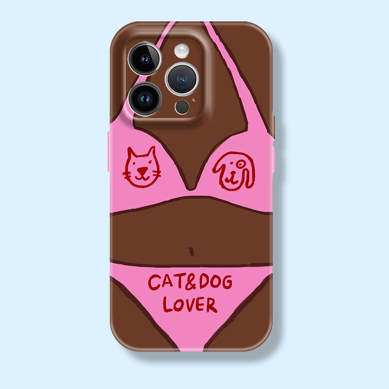 趣味手绘猫咪黑皮肤粉色比基尼苹果iphone17promax适用16pro透明14min15全包防摔菲林软华为小米荣耀12手机壳