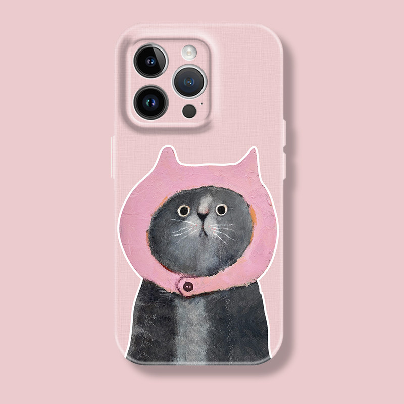 可爱手绘粉色帽子黑猫喵星人