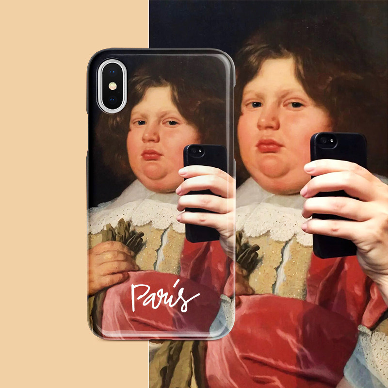 苹果17可爱艺术油画自拍的胖子适用iphone16promax15pr磨砂手机壳