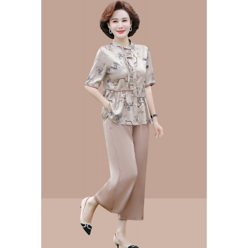 新款洋气妈妈夏季短袖两件套国风中式套装女上衣中老年夏装一整套,户外/登山/野营/旅行用品,作训外套/套装/野战套装,淘宝优惠券,粉丝福利购,淘宝优惠卷