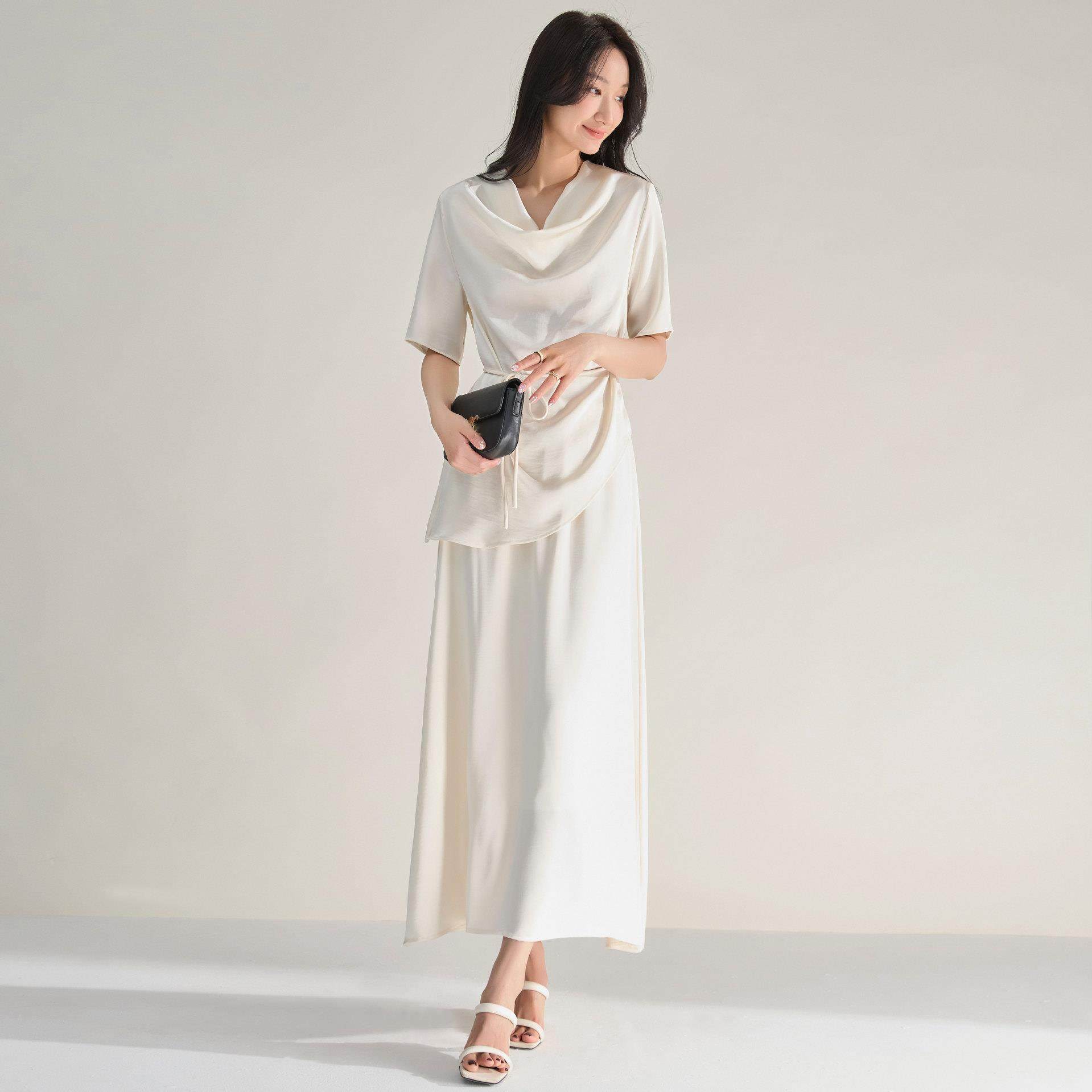 夏法式优雅缎面雪纺荡领系带收腰短袖上衣大摆裙半裙套装,户外/登山/野营/旅行用品,作训外套/套装/野战套装,淘宝优惠券,粉丝福利购,淘宝优惠卷