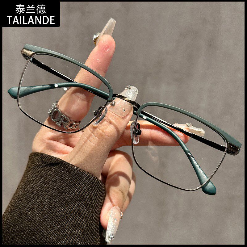 68093复古摩登金属半框商务近视眼镜架女男棕栗色百搭平光镜