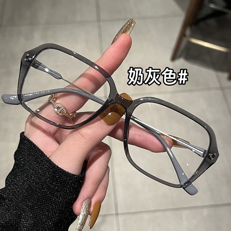 潮流方形大框近视眼镜框男女小众风显白卡其色平光镜