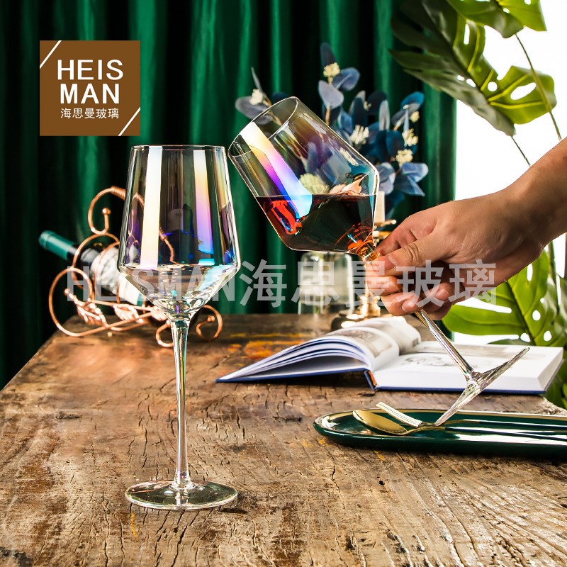 轻奢勃垦地红酒杯水晶葡萄酒杯两支装套装电镀高脚杯对杯