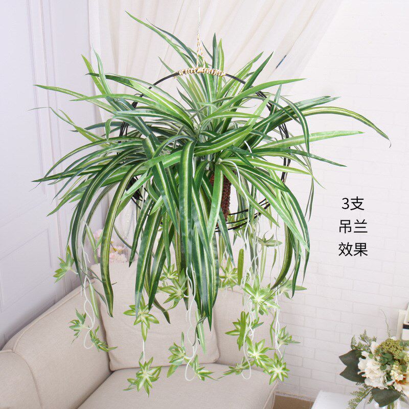 塑料绿叶挂墙假防真兰草壁挂仿真绿植室内盆栽装饰盆景植物吊兰