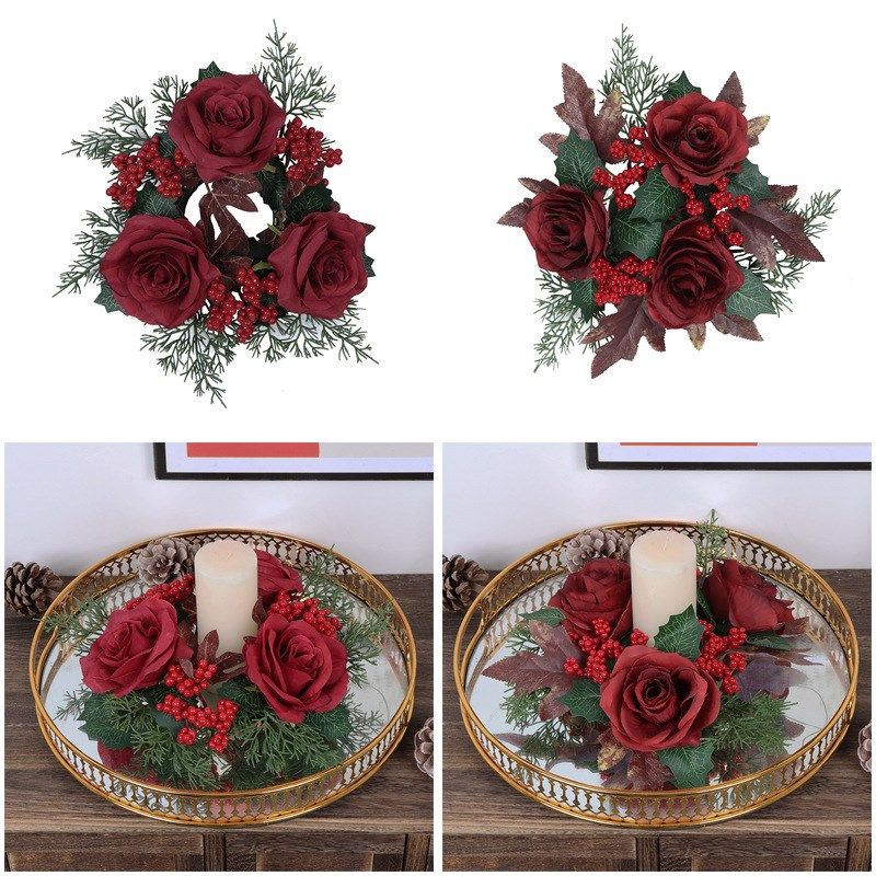 新款圣诞节蜡烛香薰烛台花环圈玫瑰花桌花烛台花家居餐桌摆件,节庆用品/礼品,圣诞装饰品,淘宝优惠券,粉丝福利购,淘宝优惠卷