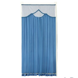 蓝色双层门帘家用免打孔魔术贴自粘帘厨房卧室隔断帘窗帘隐私遮挡
