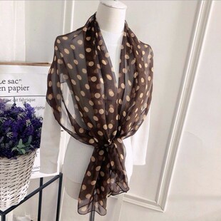 春季乔其纱丝巾黑白圆点纱巾保暖装饰围巾水玉点点雪纺加大款