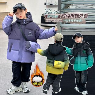 官方英国DHWA男童渐变棉服新款挎包中小童加绒加厚嘻哈外套冬装儿