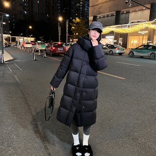官网英国DHWA反季羽绒棉服女中长款加厚保暖修身显瘦过膝棉衣外套