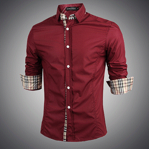 2015男春装镶格子衬衣修身韩版衬衫long sleeve casual shirt men