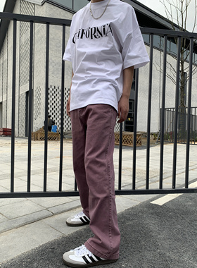 07QWER 四季新款美式高街小众嘻哈直筒裤复古百搭情侣牛仔裤