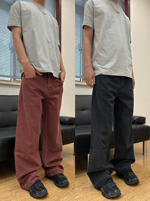 07QWER 春夏显高美式复古水洗做旧牛仔裤高街小众设计感宽松痞帅