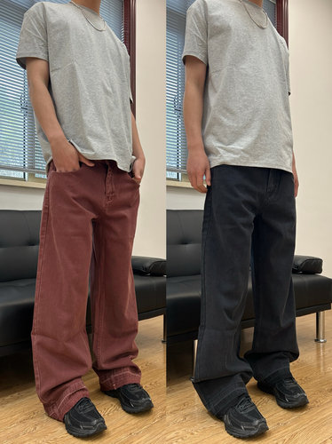 07QWER 春夏显高美式复古水洗做旧牛仔裤高街小众设计感宽松痞帅