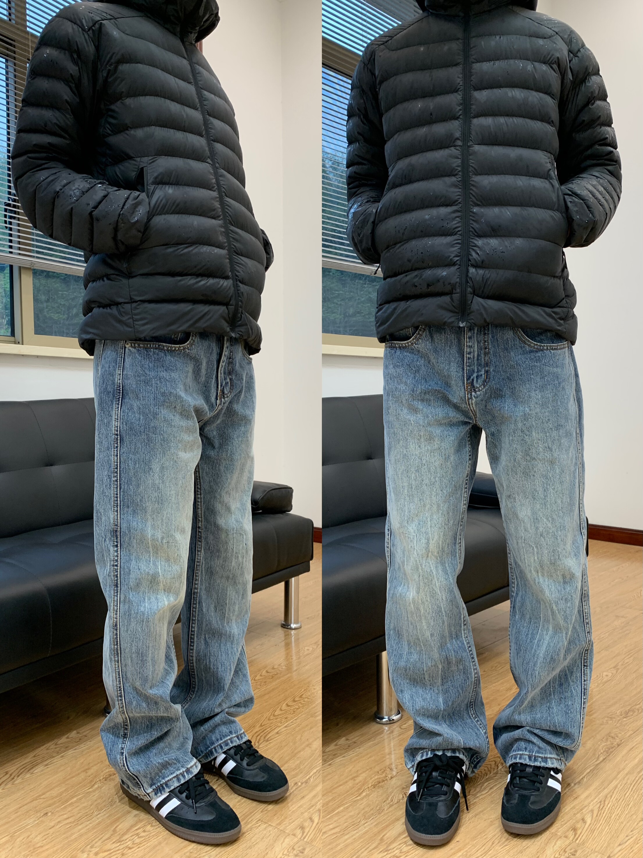 07QWER 秋冬季水洗竹节浅蓝色通勤牛仔裤潮男女百搭个性时髦复古