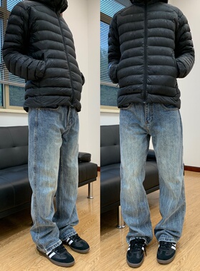 07QWER 秋冬季水洗竹节浅蓝色通勤牛仔裤潮男女百搭个性时髦复古