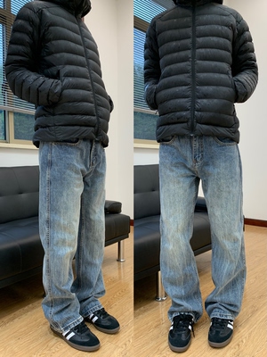 07QWER 秋冬季水洗竹节浅蓝色通勤牛仔裤潮男女百搭个性时髦复古