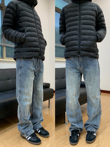 07QWER 秋冬季水洗竹节浅蓝色通勤牛仔裤潮男女百搭个性时髦复古