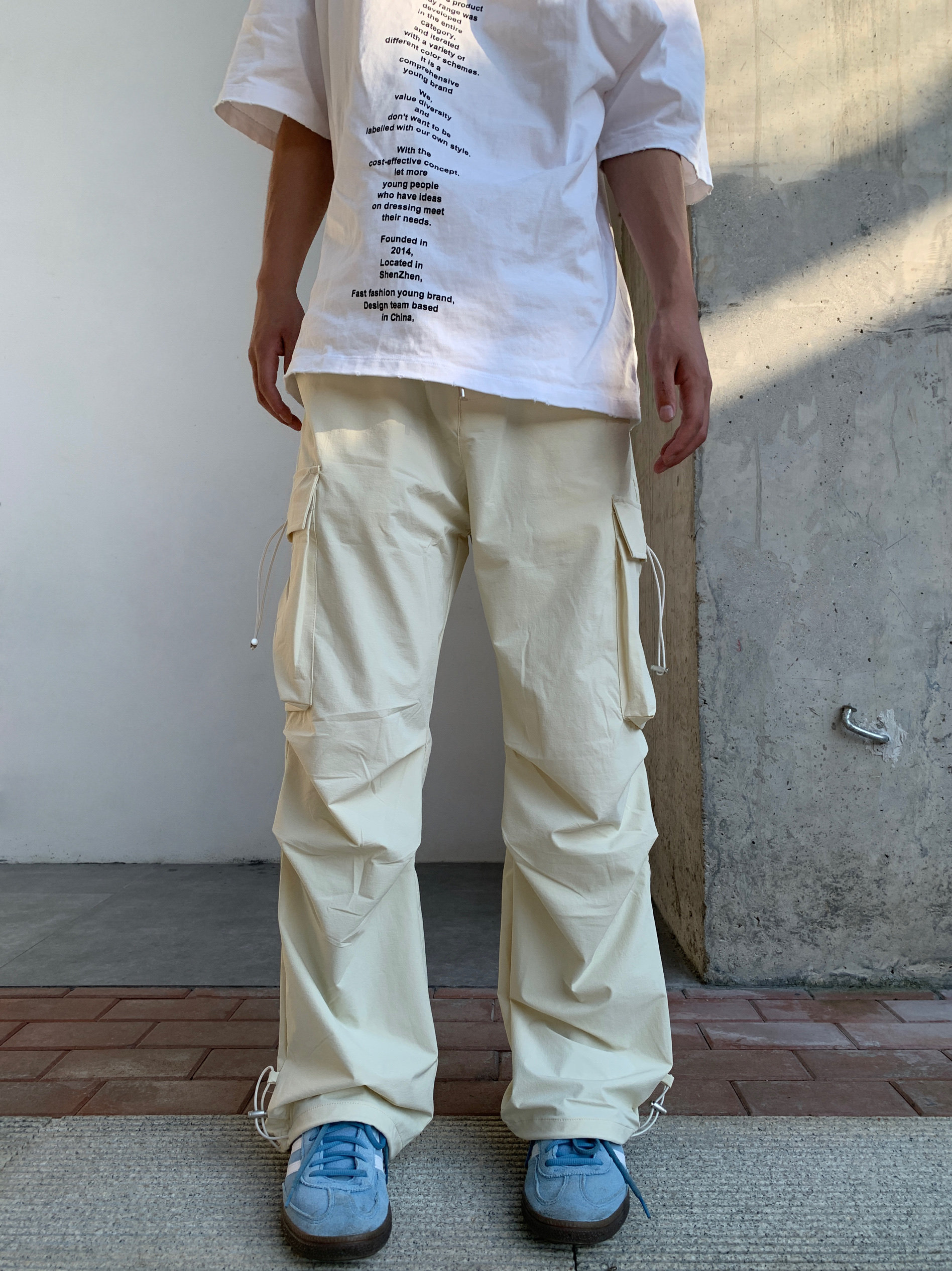 07QWER 夏季薄款日系大口袋工装裤宽松直筒褶皱伞兵裤学生潮百搭