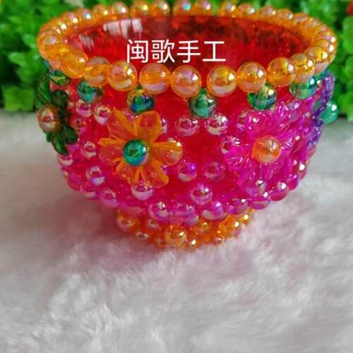 闽歌diy串珠南方拜神供碗斋菜碗AB彩珠带内衬碗材料包幻彩新款